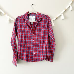 Frank & Eileen Barry Plaid Button-Up Shirt 100% Cotton Red Blue Women's Size XS